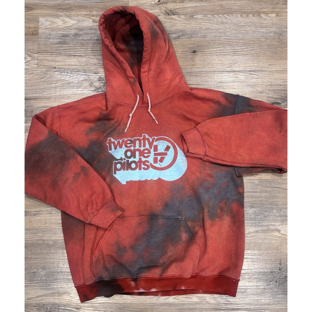 Twenty One Pilots Tie Dye Red Black Graphic Pullover Hoodie Sz Med Alt Rock Y2K